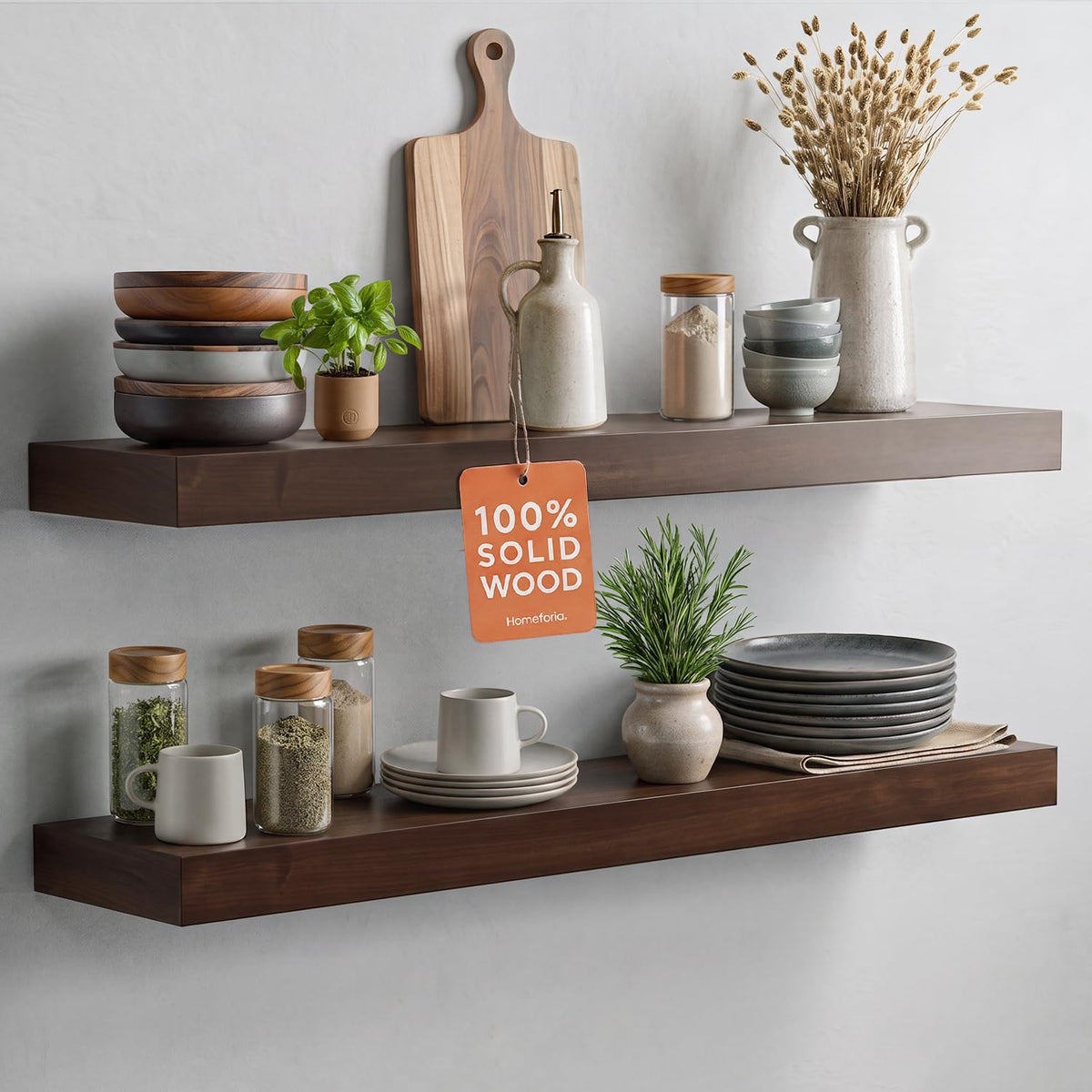 Homeforia 12 Inch Floating Shelves, High-End Solid Pine Wood, Set of 2