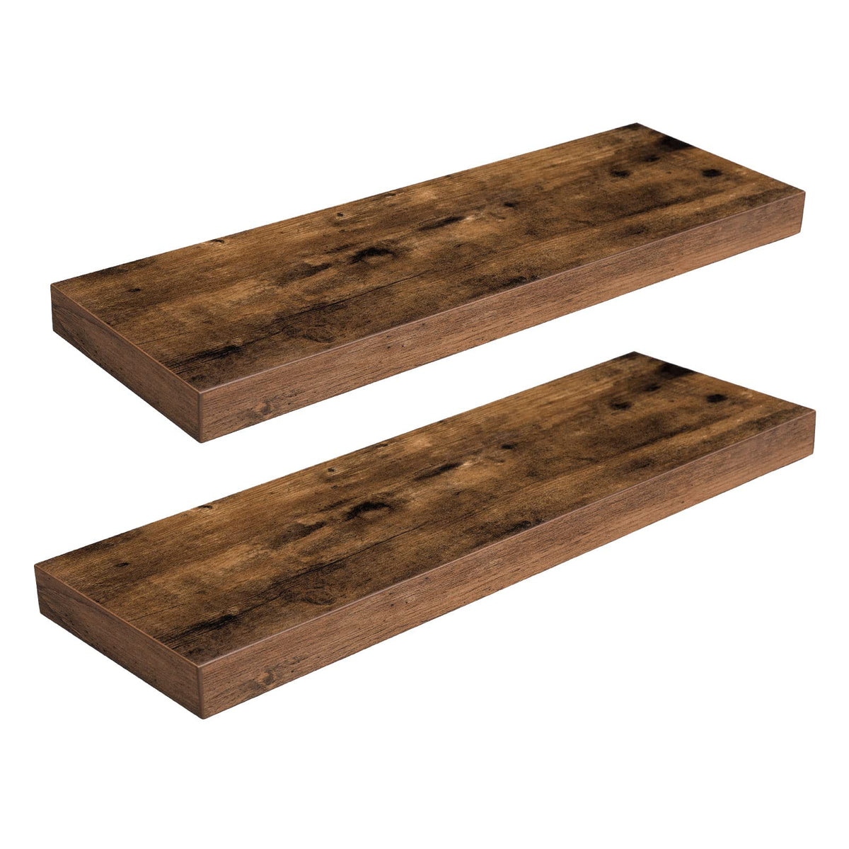 HOOBRO Floating Shelves for Wall, Wall Mounted Shelf Set of 2, 15.7" Hanging Shelf with Invisible Brackets, for Wall Decor Storage in Bathroom Bedroom Kitchen Living Room Office, Rustic Brown BF40BJ01