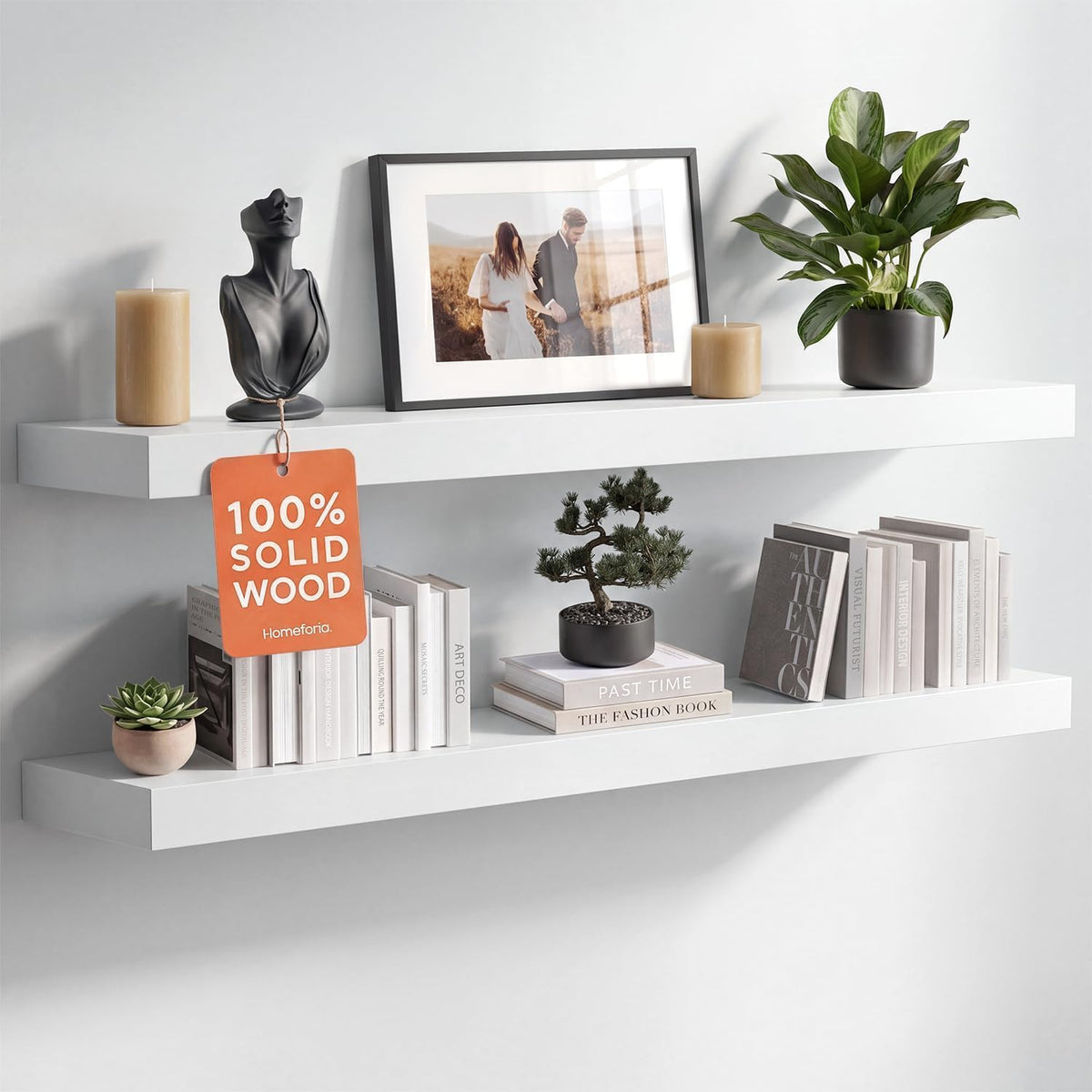 Homeforia 12 Inch Floating Shelves, High-End Solid Pine Wood, Set of 2