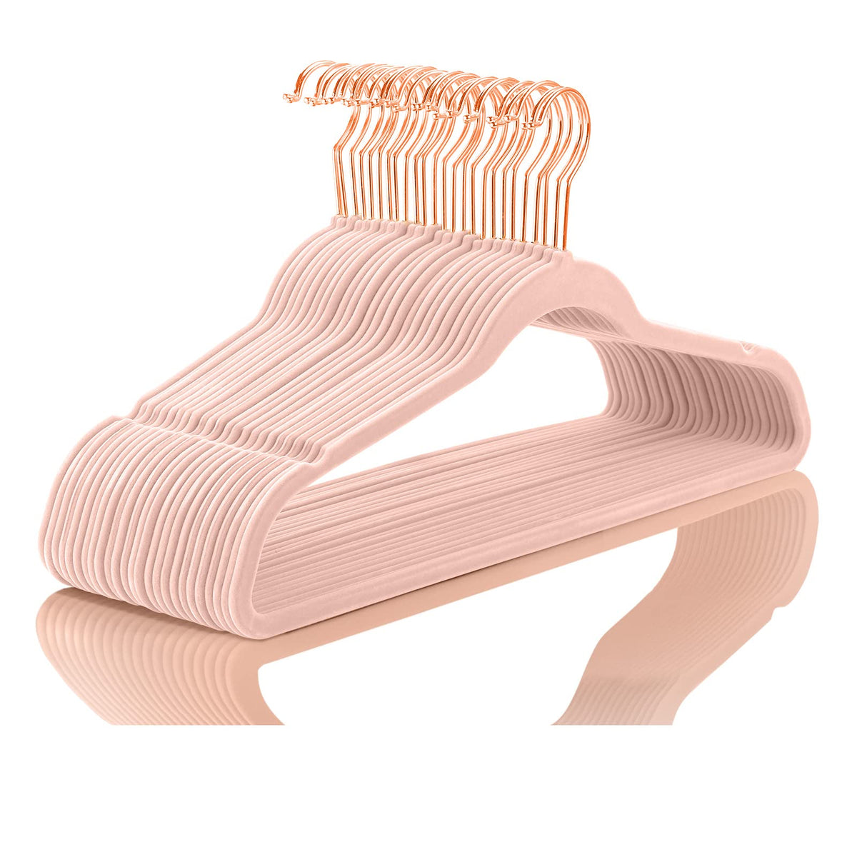 MIZGI Velvet Hangers 50 Pack Non Slip Heavy Duty Blush Pink Rose Gold Hooks