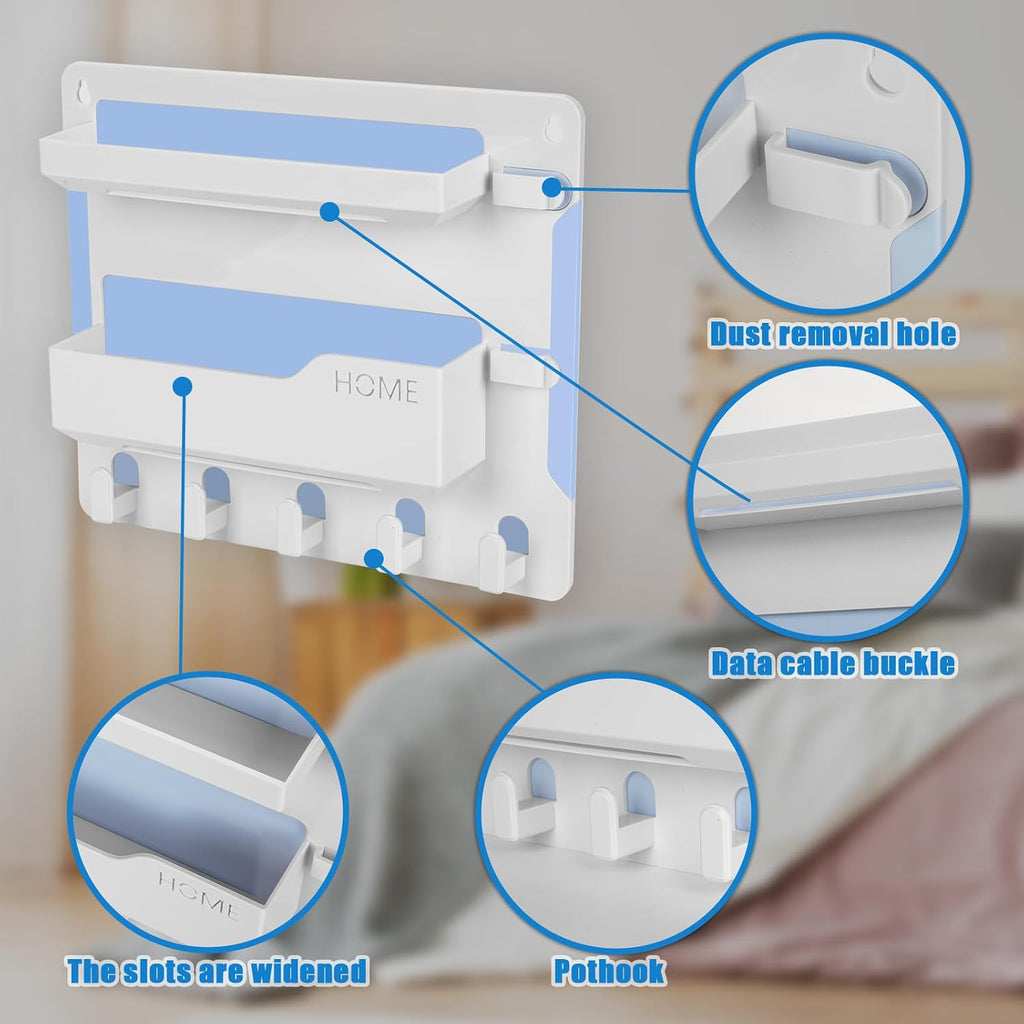 YONGAIJIA Bedside Shelf Wall Mount with Hooks, Cable Clips, No-Drill, White