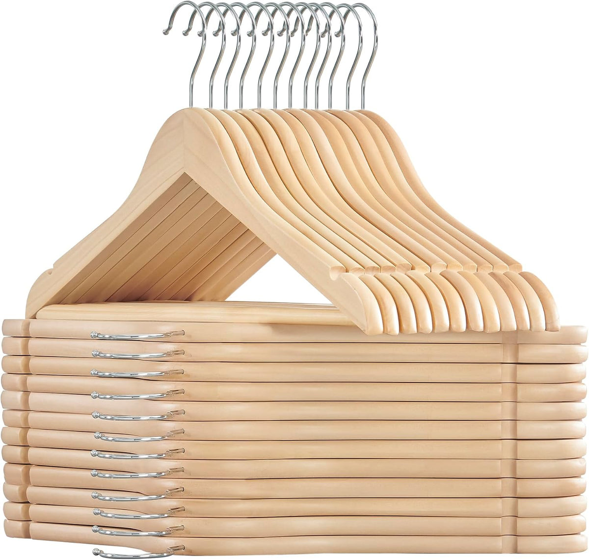 SONGMICS Wooden Hangers, Pack of 24, Maple Wood Clothes Hangers
