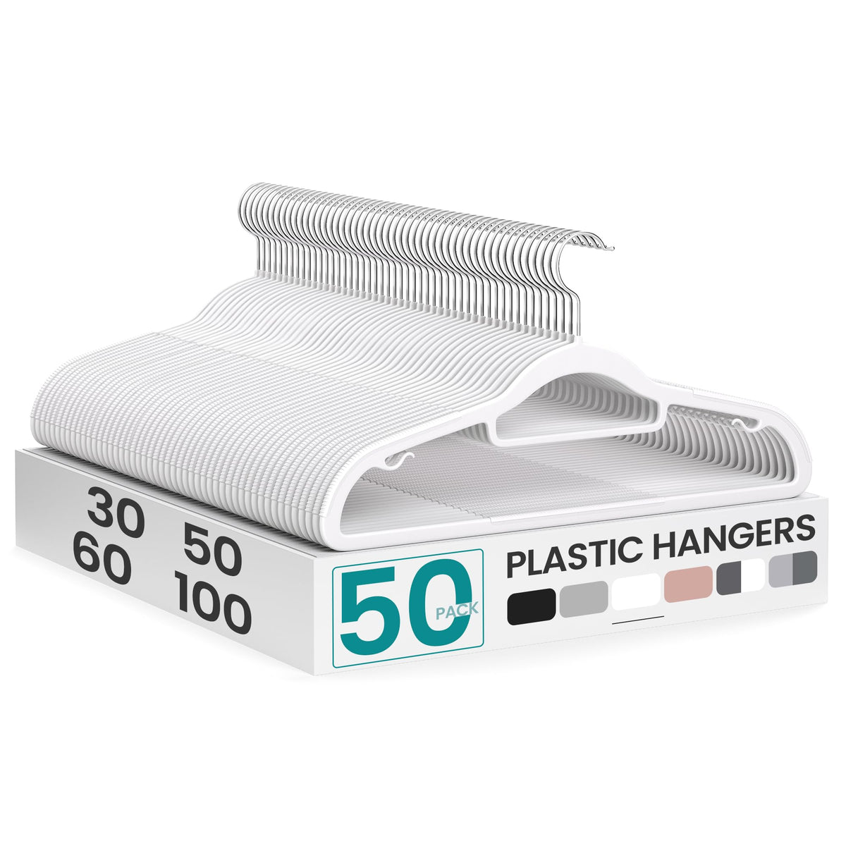 SONGMICS Pack of 50 Coat Hangers, Space-Saving Plastic Clothes Hangers