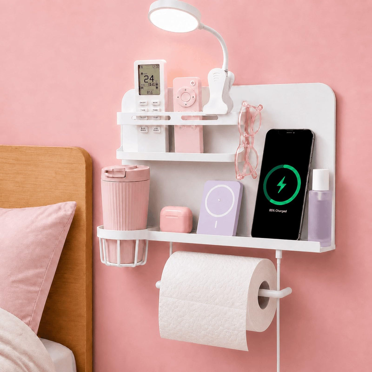 Floating Bedside Wall Shelf,【Metal】 Wall Organizer for College Dorm Decor