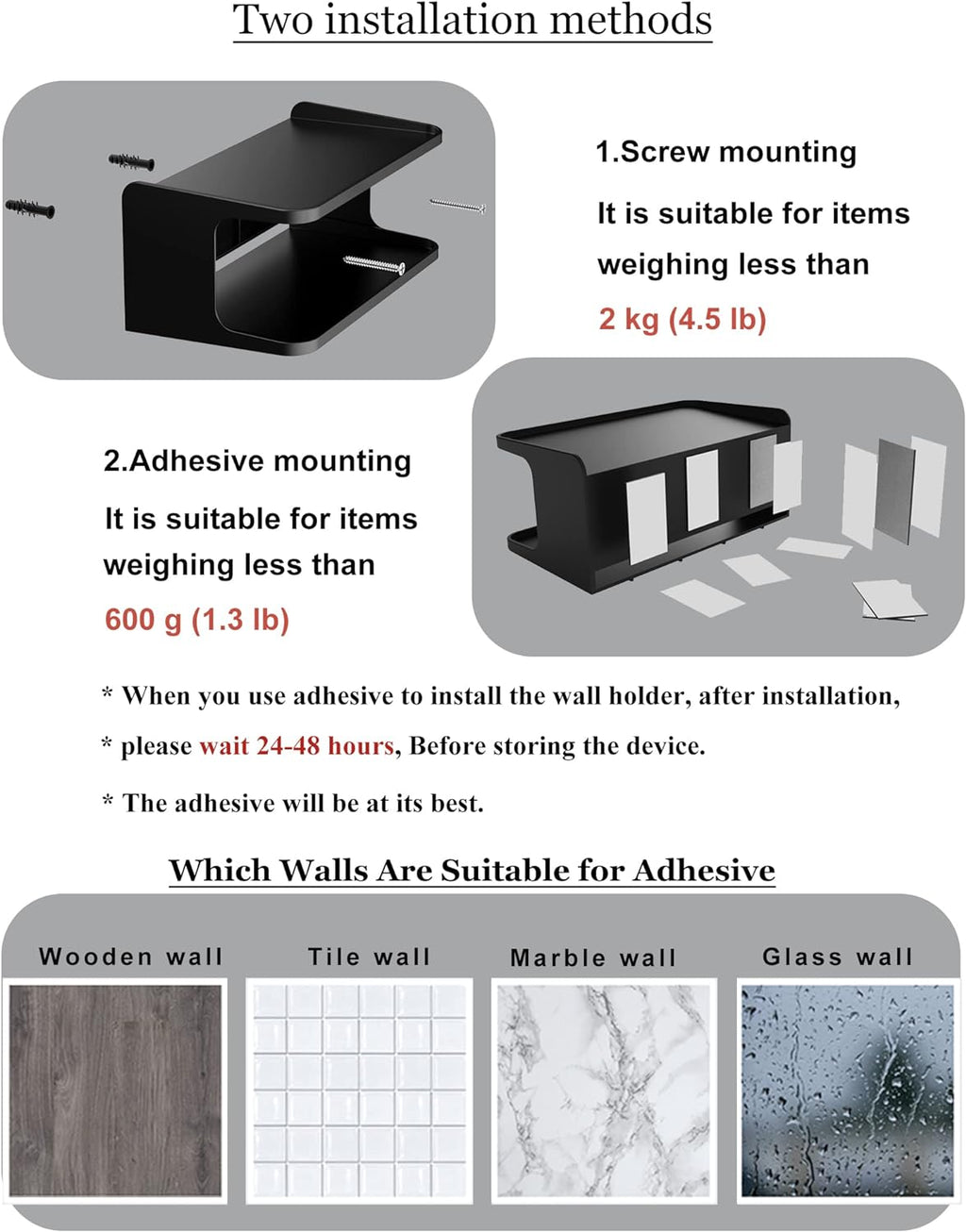 Bedside Wall Shelf Organizer, Small Bedside Shelf, (Black)