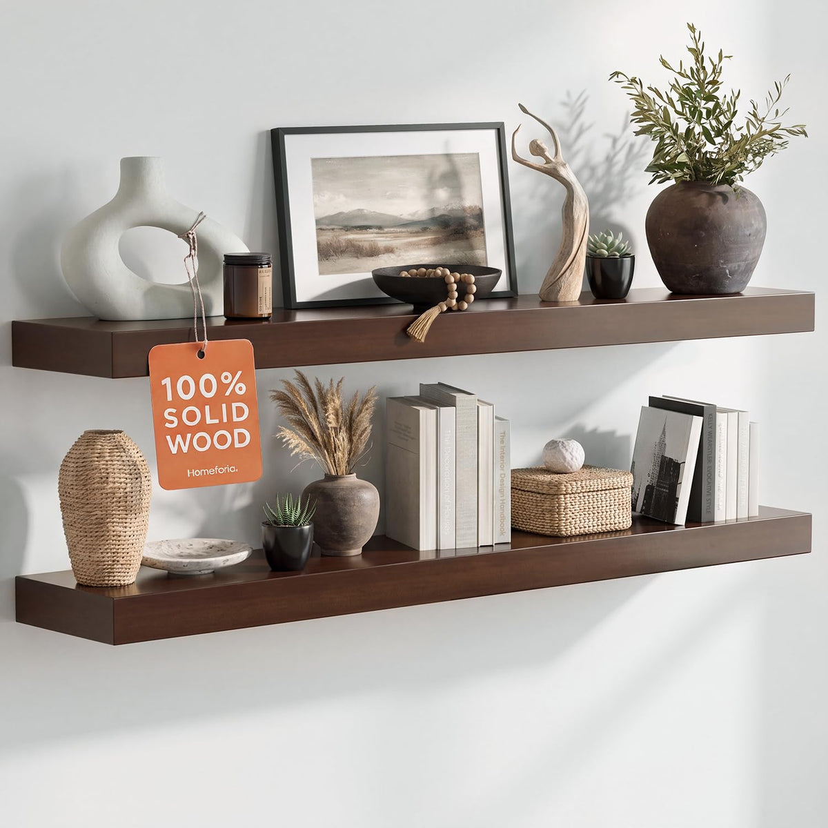 Homeforia 12 Inch Floating Shelves, High-End Solid Pine Wood, Set of 2