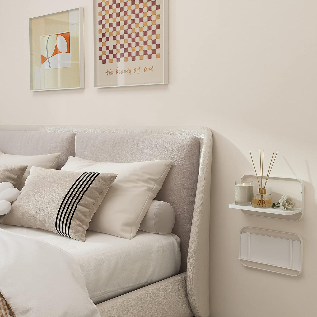 WELLAND White Floating Shelves Set of 2, Small Fold Down Wall Shelf Folding Display Wall Shelves for RV, Camper, Loft, Bedside | White Wooden Board & Metal Frame | 12" W x 5" D x 7" H