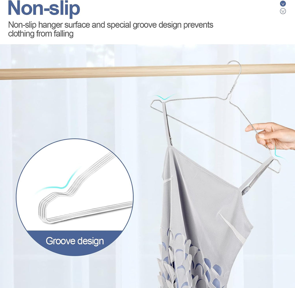 SPECILITE Metal Wire Clothes Hangers Bulk 100 Pack with Grooves, Silver