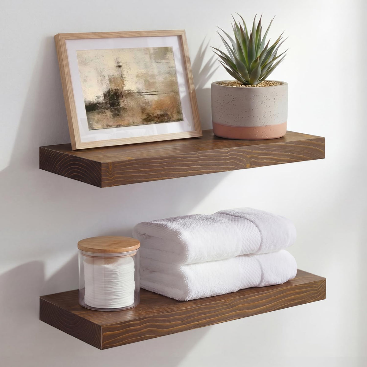 Homeforia 12 Inch Floating Shelves, High-End Solid Pine Wood, Set of 2