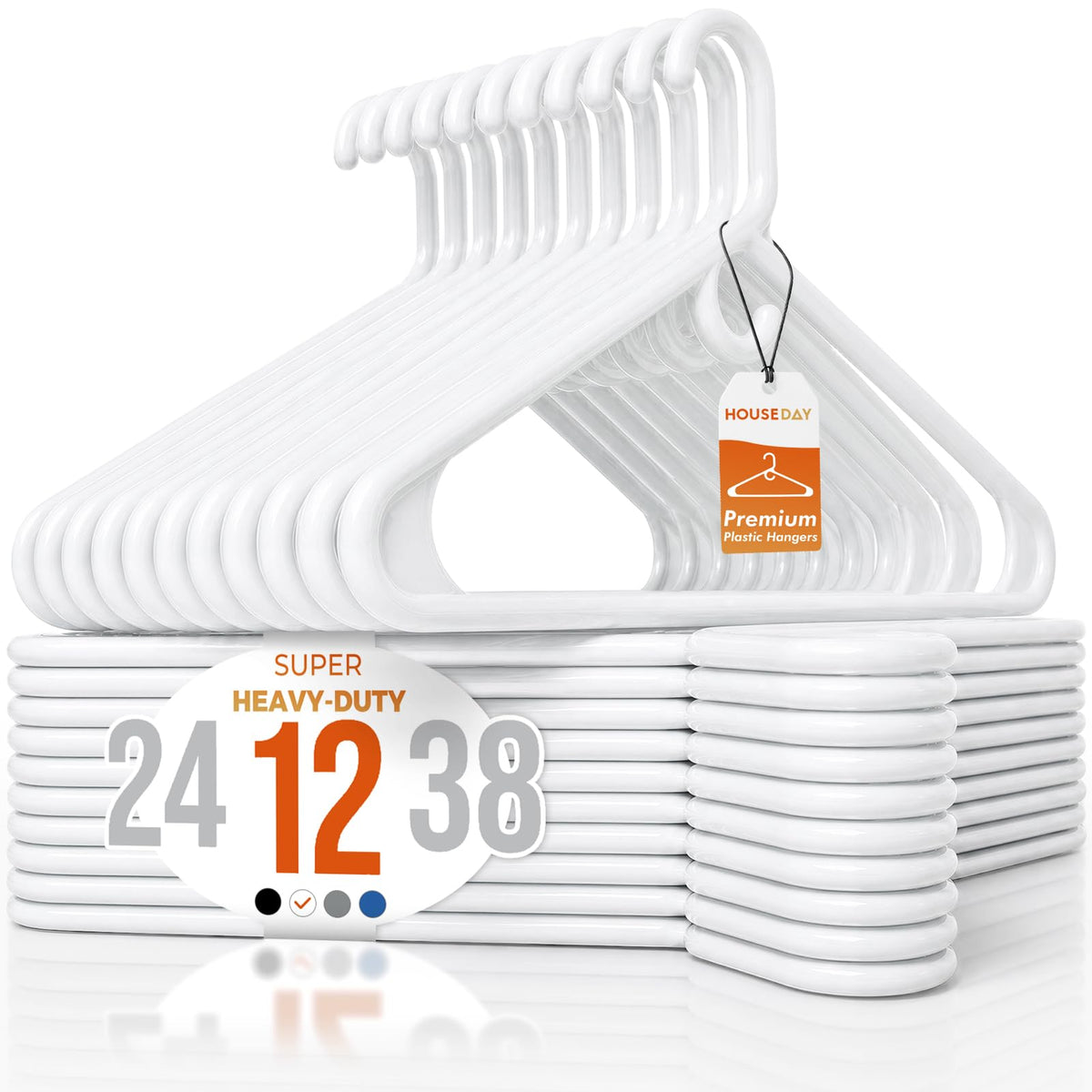 HOUSE DAY Heavy Duty Plastic Hangers 24 Pack - Thick Black Clothes Hangers