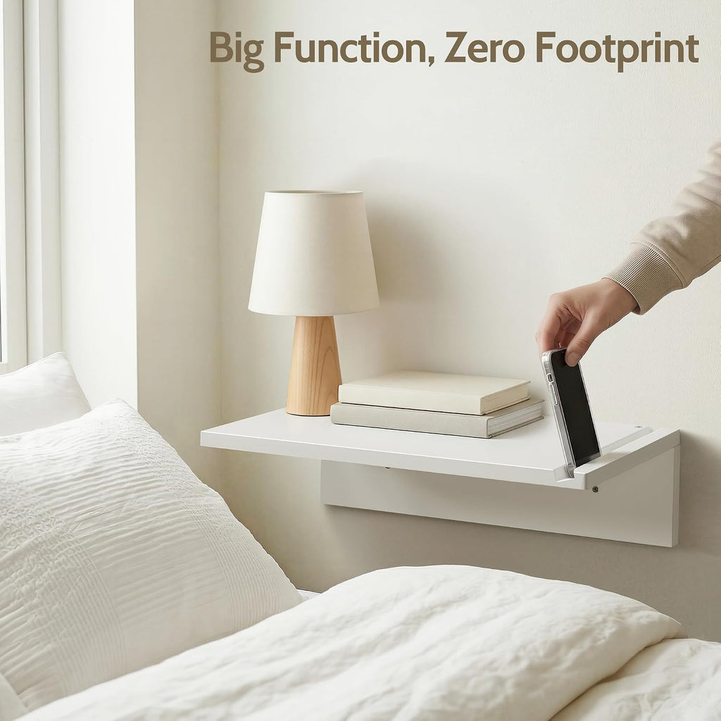 White Floating Nightstand Pine Small Bedside Table Wall Mounted