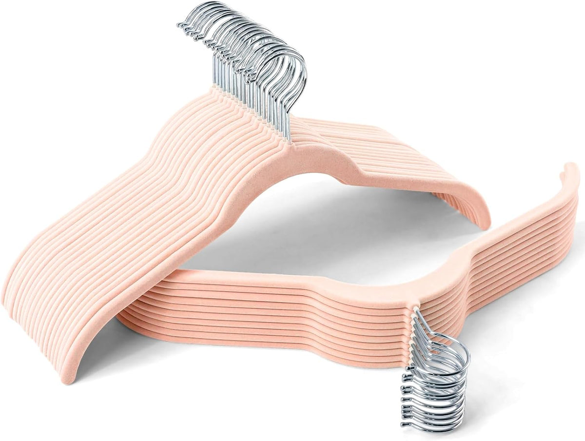 Sishynio Velvet Shirt Hangers 30 Pack, Slim Felt Hangers Beige