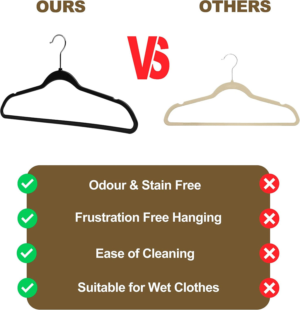 Quality Hangers 50 Pack Plastic Hangers for Clothes - Slim Non-Velvet Hangers with 360° Swivel Chrome Hook & Non Slip Notches - Ideal for Dresses Coats Shirts Jackets & More - Black