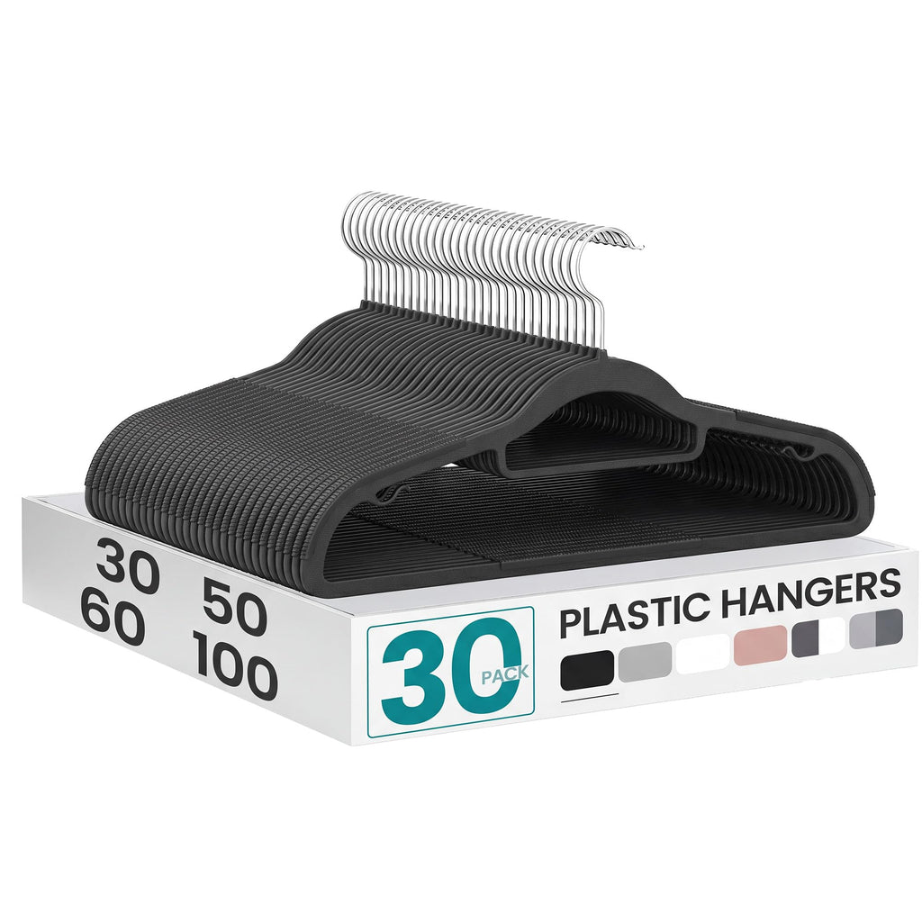 SONGMICS Pack of 50 Coat Hangers, Space-Saving Plastic Clothes Hangers