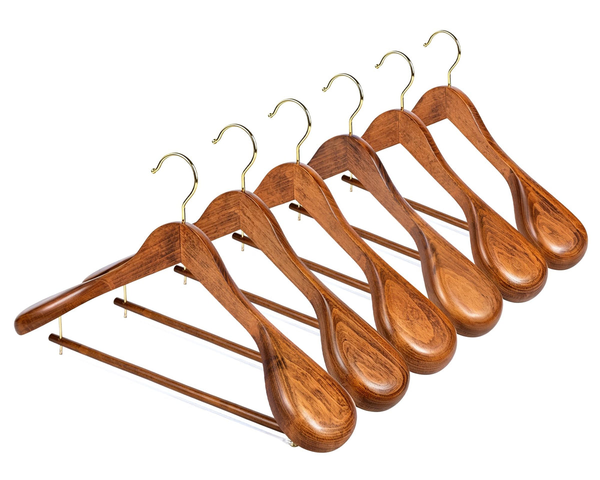 Amber Home 6 Pack Natural Wide Shoulder Wooden Suit Hangers