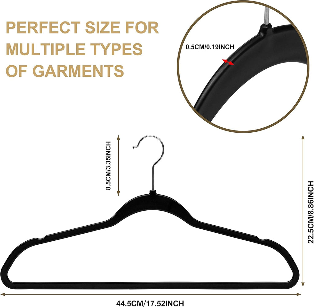 Quality Hangers 50 Pack Plastic Hangers for Clothes - Slim Non-Velvet Hangers with 360° Swivel Chrome Hook & Non Slip Notches - Ideal for Dresses Coats Shirts Jackets & More - Black