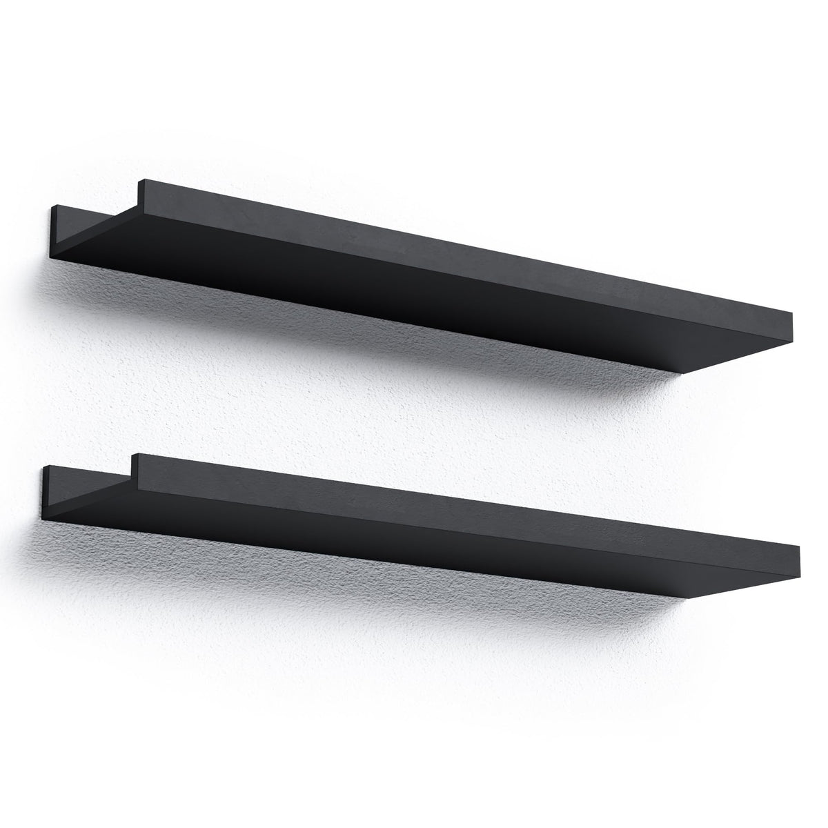 Boswillon Floating Shelves Set of 2, Small Wall Shelf with Lip, 16in, Black