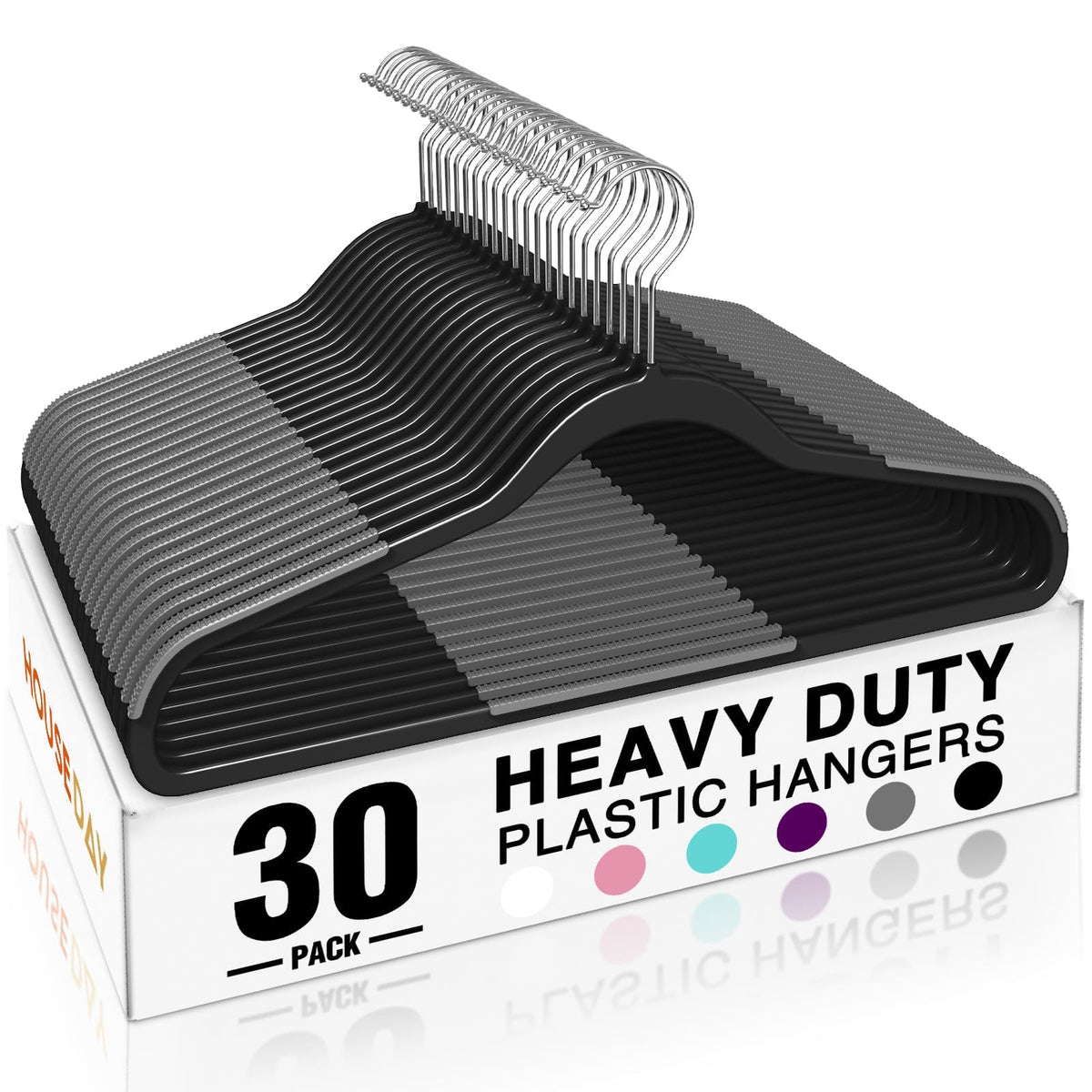 HOUSE DAY Non Slip Plastic Clothes Hangers 60 Pack with Rubber Pads, Grey