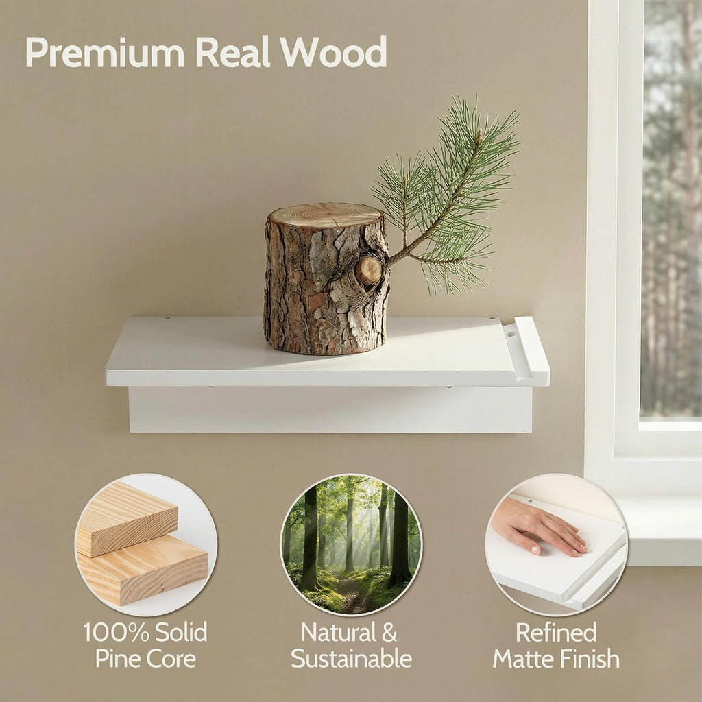 White Floating Nightstand Pine Small Bedside Table Wall Mounted