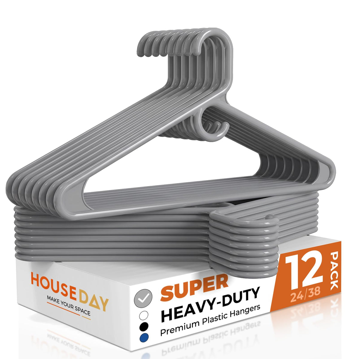 HOUSE DAY Heavy Duty Plastic Hangers 24 Pack - Thick Black Clothes Hangers