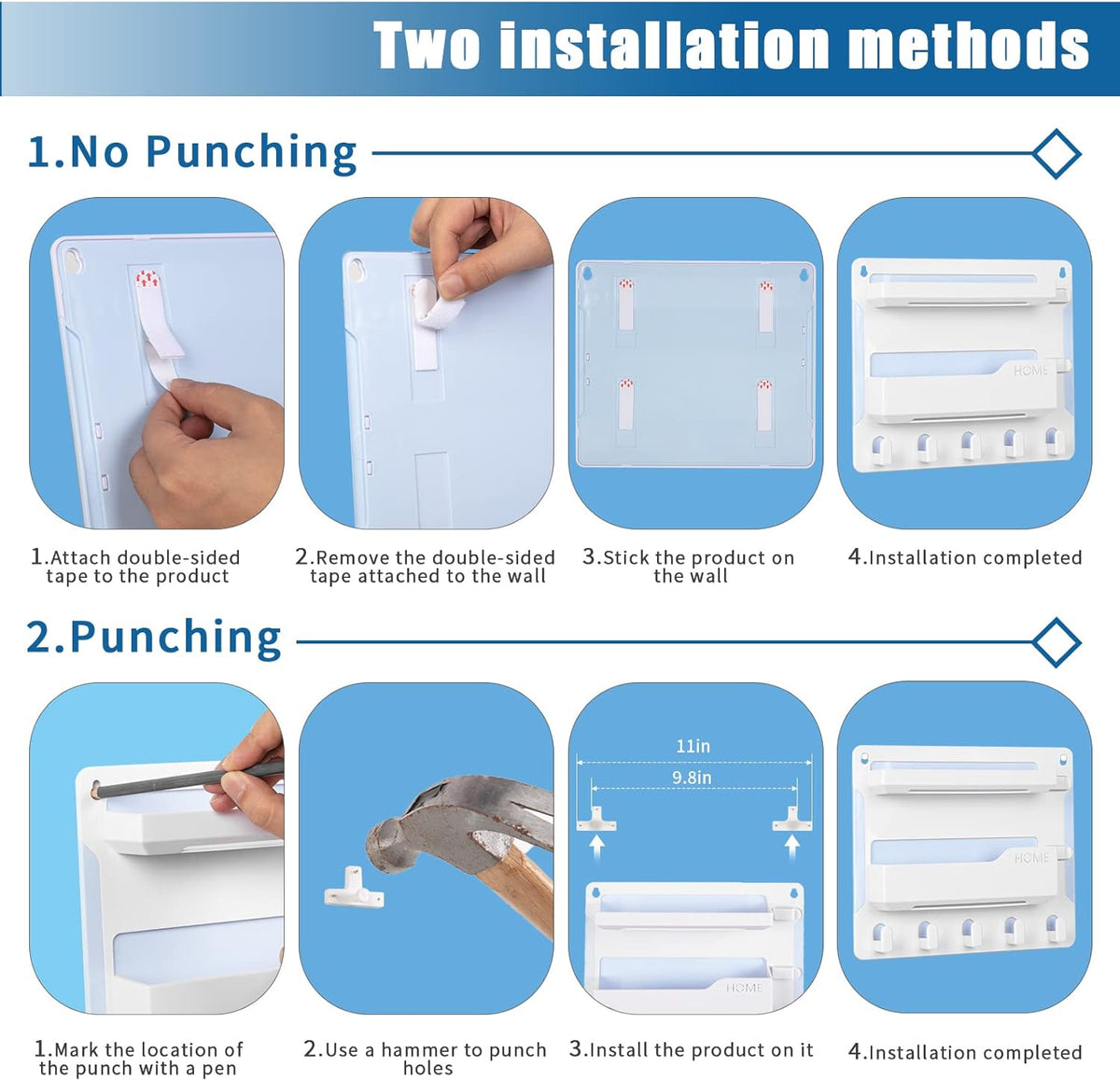 YONGAIJIA Bedside Shelf Wall Mount with Hooks, Cable Clips, No-Drill, White