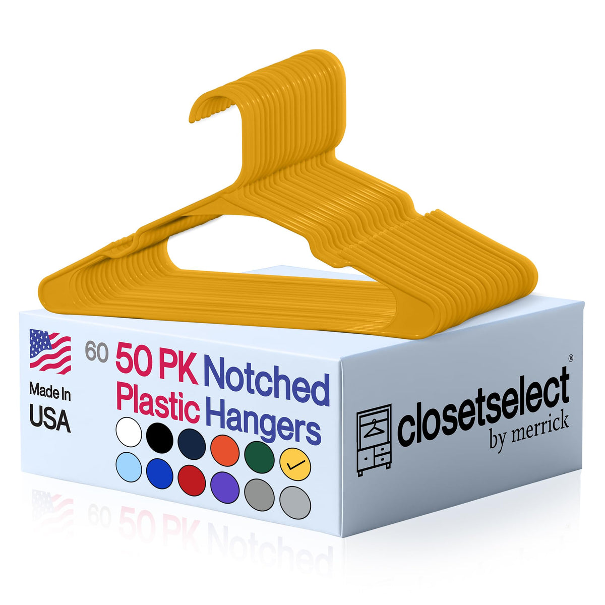 Closetselect Plastic Hangers 50 Pack, Strong Space Saving Notch Hanger, Made in USA, Perfect Shirt or Coat Plastic Hanger, with Shoulder Grooves, White, Notched