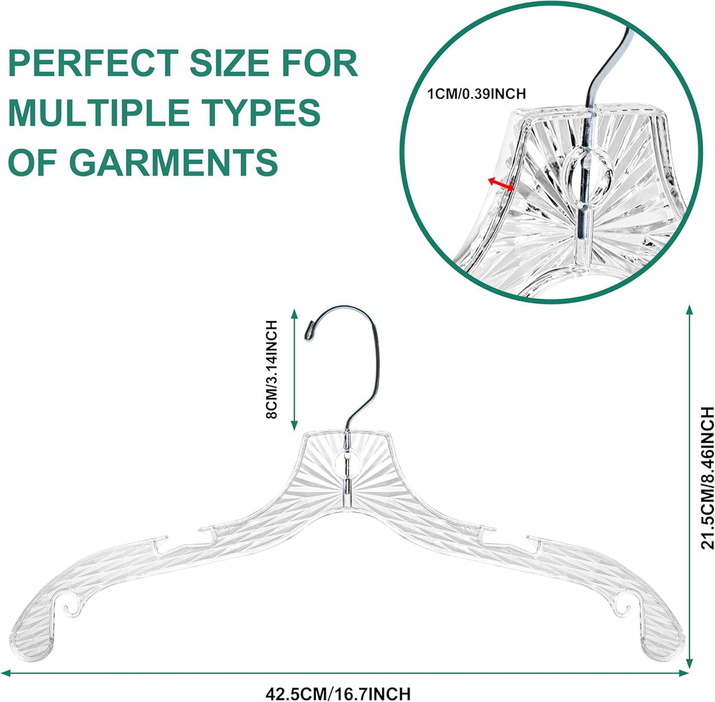 Quality Hangers 12 Pack Crystal Clear Plastic Hangers with Easy Swivel 360 Degree Hook Slim Crystal Coat Hangers 17 Inches (12, 17")