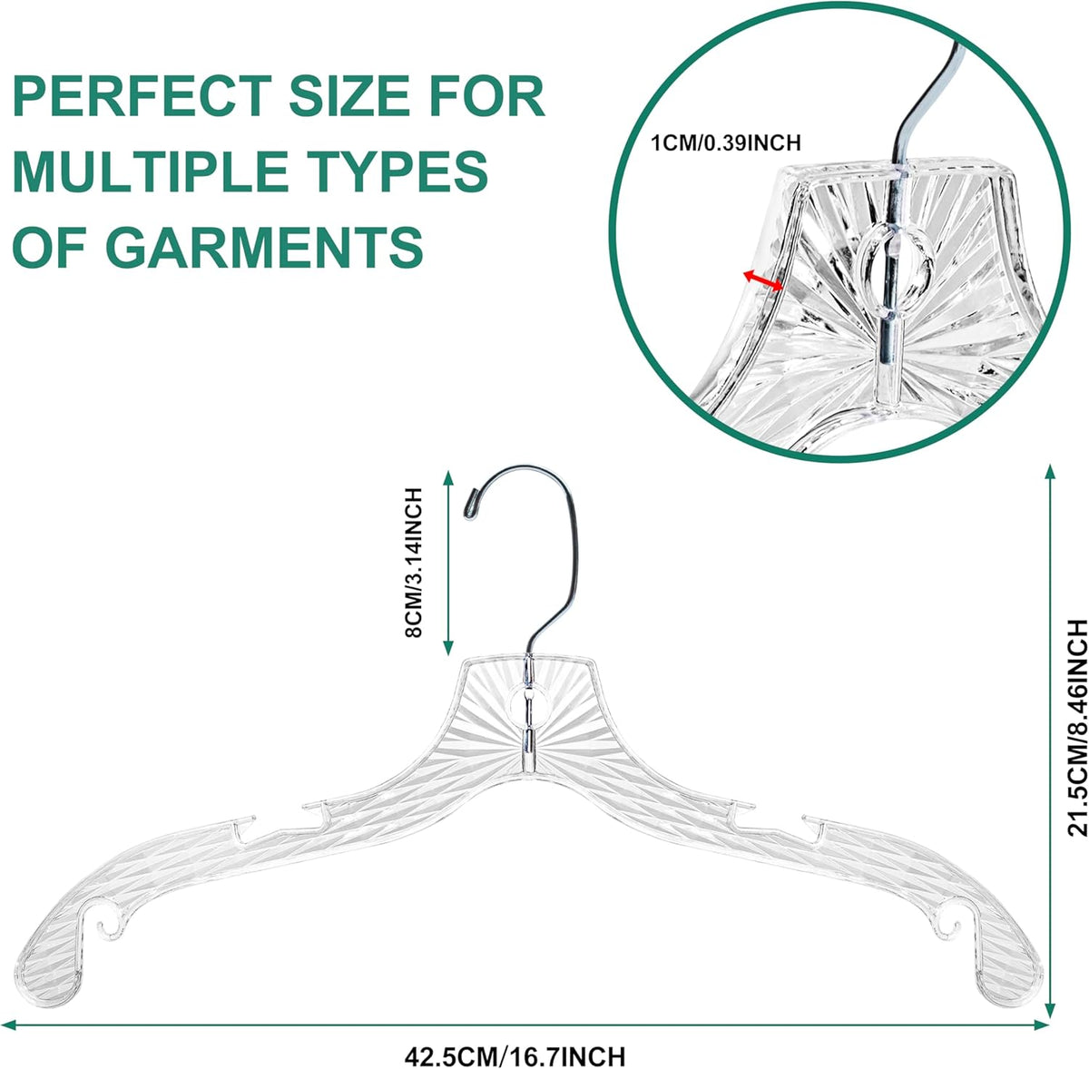 Quality Hangers 12 Pack Crystal Clear Plastic Hangers with Easy Swivel 360 Degree Hook Slim Crystal Coat Hangers 17 Inches (12, 17")