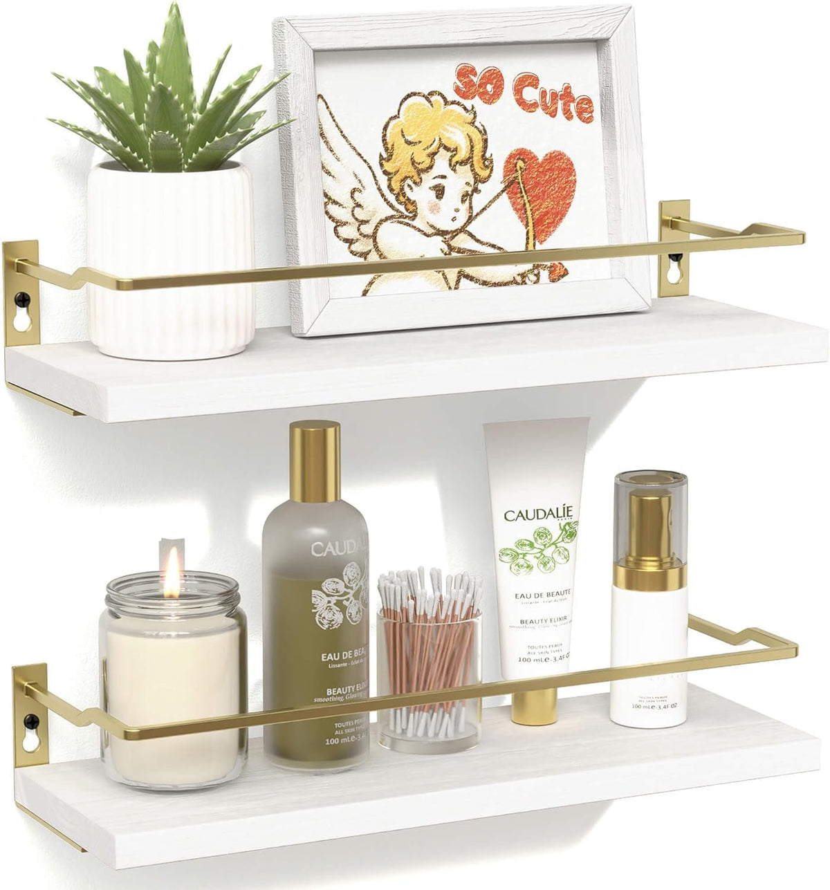 RICHER HOUSE Floating Shelves Bathroom, Small Wall Shelf Over Toilet 2 Set