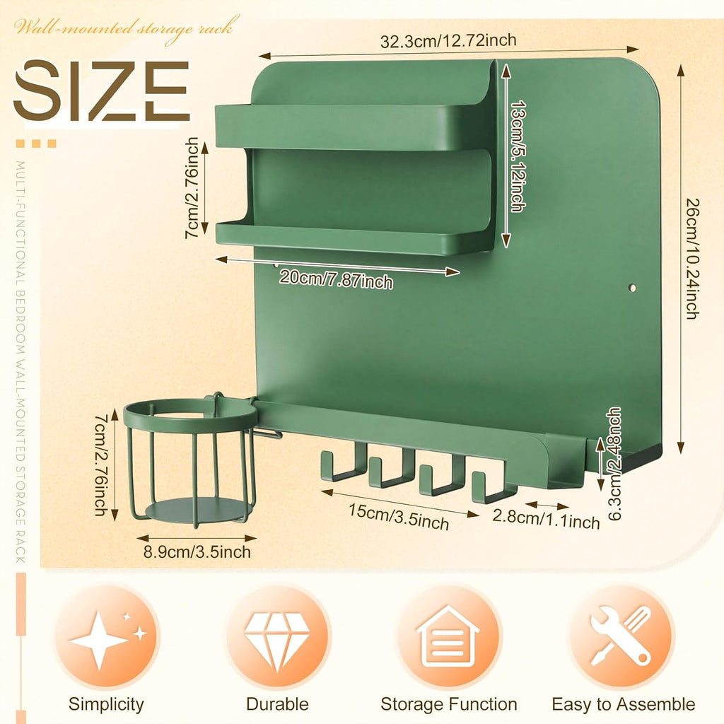 Novabright Bedside Wall Organizer Metal Shelf for Dorm Bedroom,Sage Green