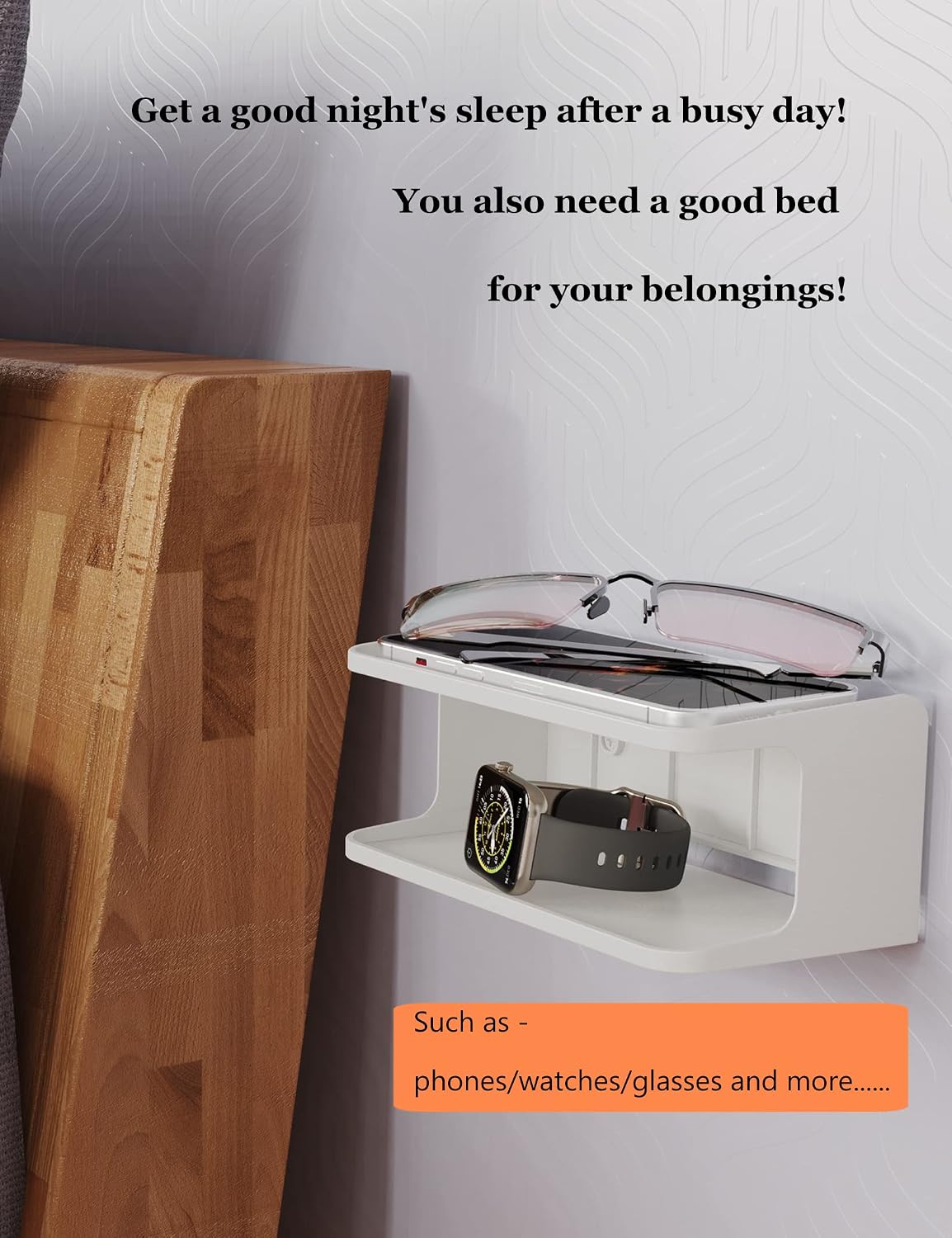 Bedside Shelf Accessories Organizer for Bedroom, (White)