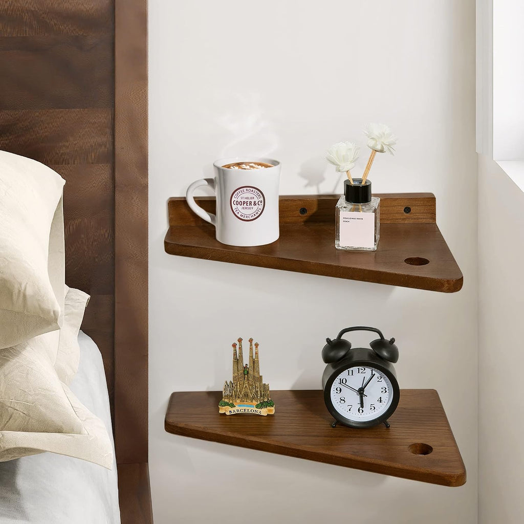 SUMGAR Floating Nightstand Set of 2 Walnut Bedside Shelf for Small Spaces