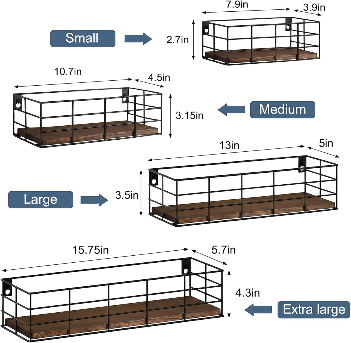 Fixwal Wire Frame Floating Shelves for Wall Storage 4 Different Sizes