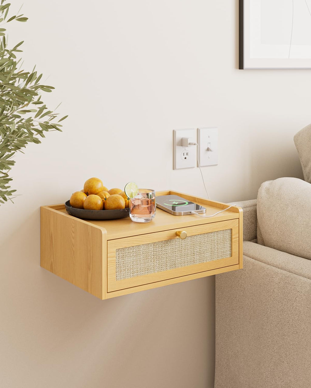 Floating Nightstand,Wall Mounted Night Stand with Drawer,Small Floating Shelves,Floating Wood Bedside Table for Bedroom、Living Room、Bathroom