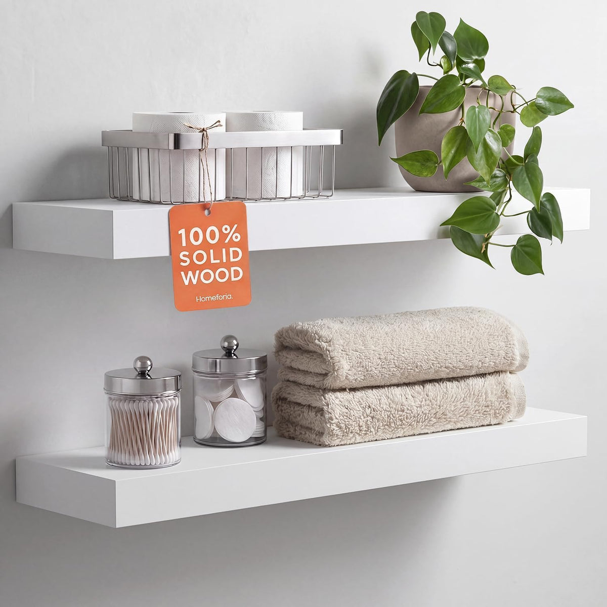 Homeforia 12 Inch Floating Shelves, High-End Solid Pine Wood, Set of 2