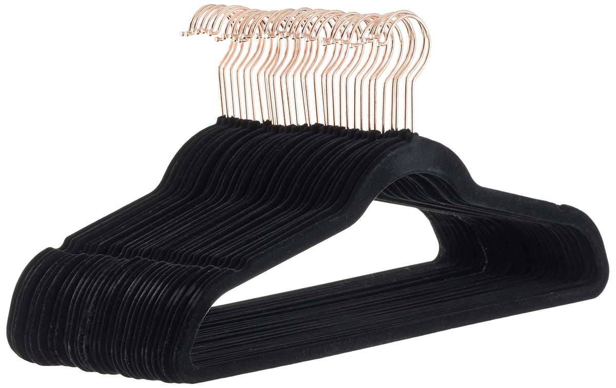 Amazon Basics Slim Velvet Non-Slip Space Saving Suit Clothes Hangers for Closet Organization, Black/Silver, 30-Pack