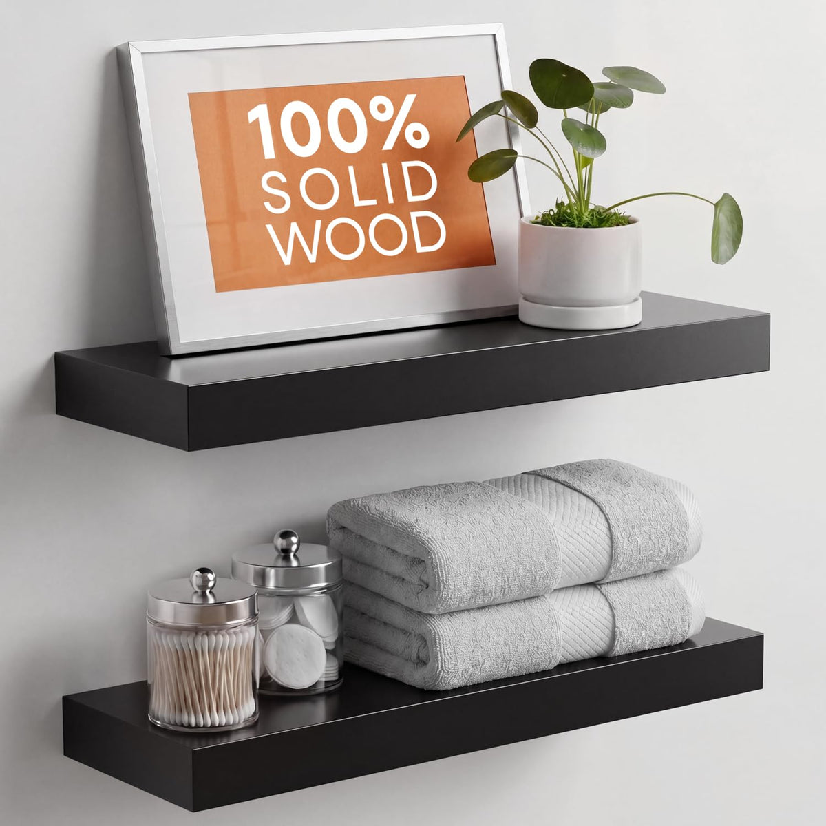 Homeforia 12 Inch Floating Shelves, High-End Solid Pine Wood, Set of 2