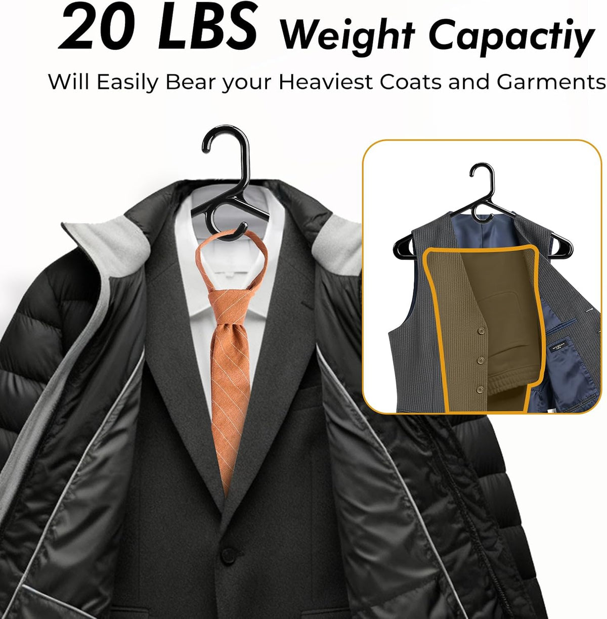 HOUSE DAY Heavy Duty Plastic Hangers 24 Pack - Thick Black Clothes Hangers