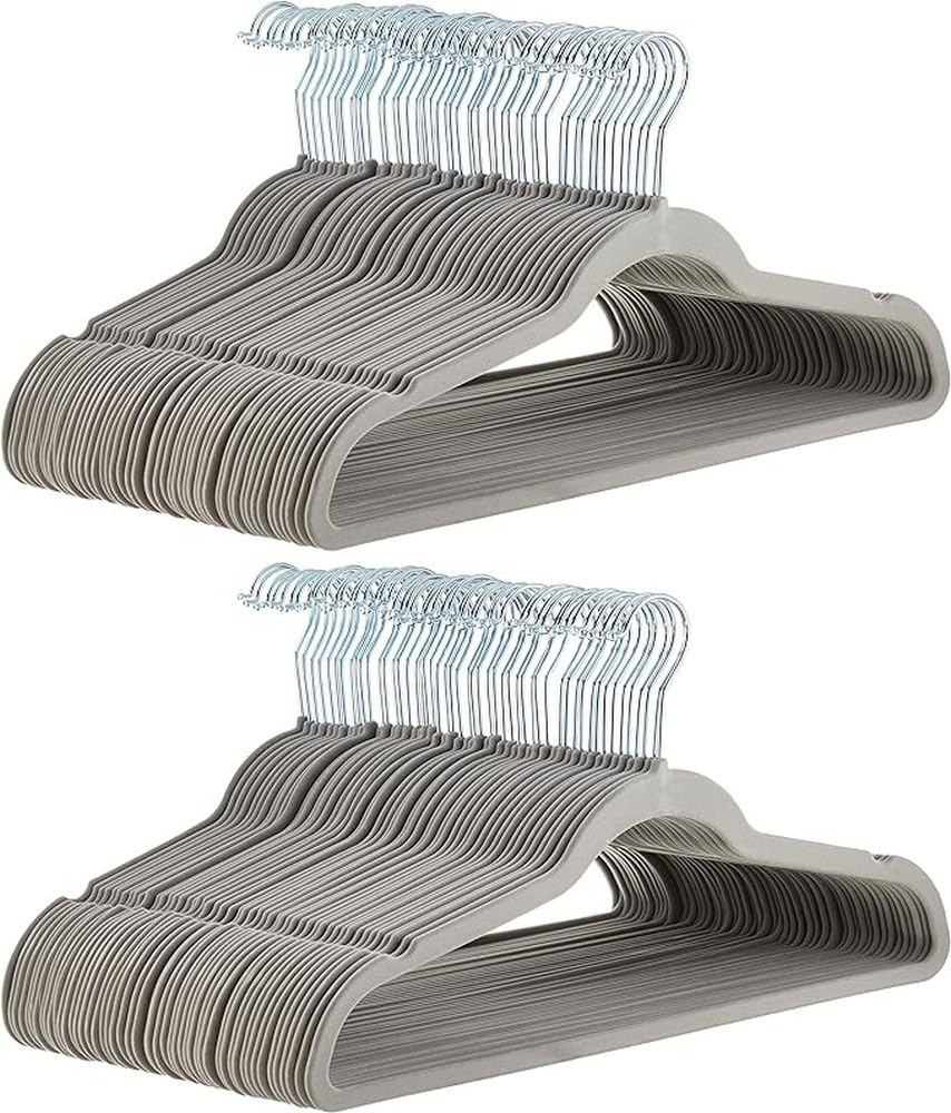 Amazon Basics Slim Velvet Non-Slip Space Saving Suit Clothes Hangers, Sturdy Metal, Gray/Silver, 30-Pack