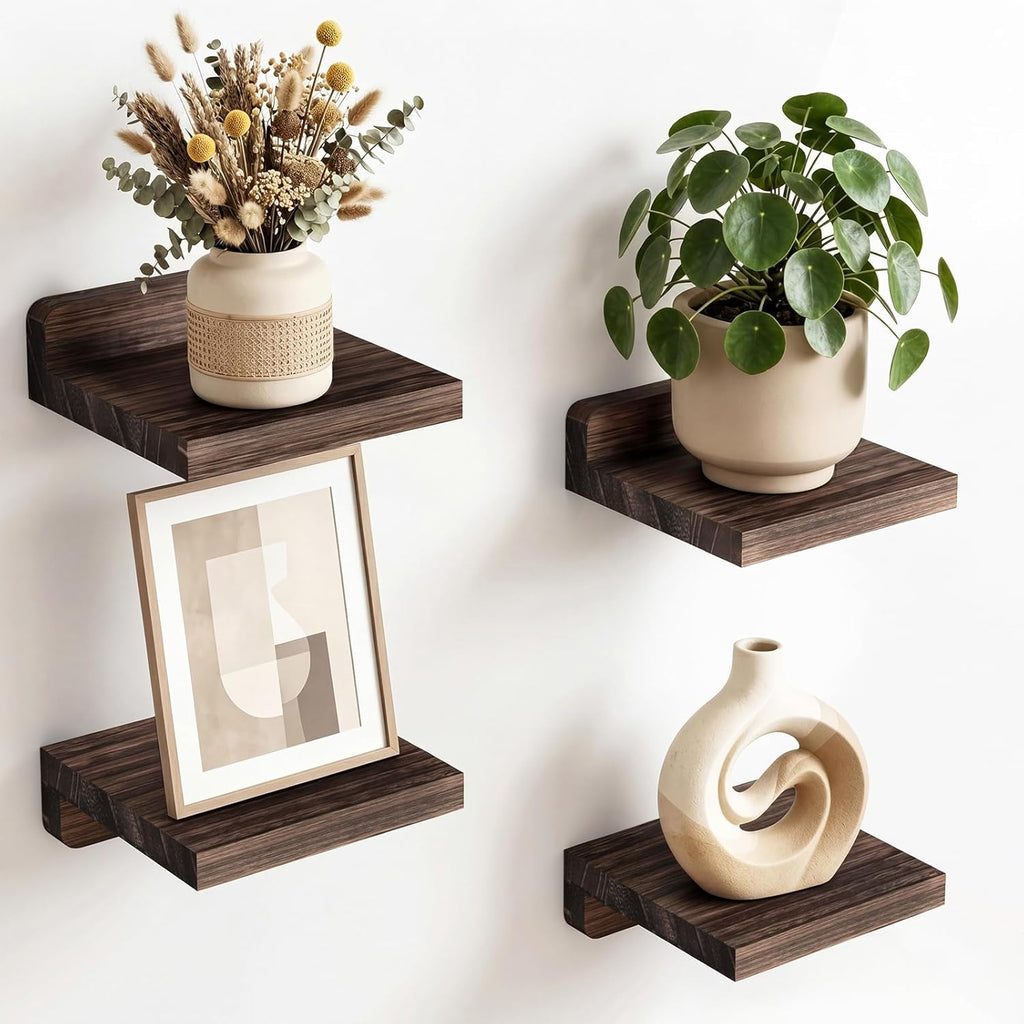 Fixwal Small Floating Shelves for Wall (Dark Carbonized, Set of 4, 5 Inch)