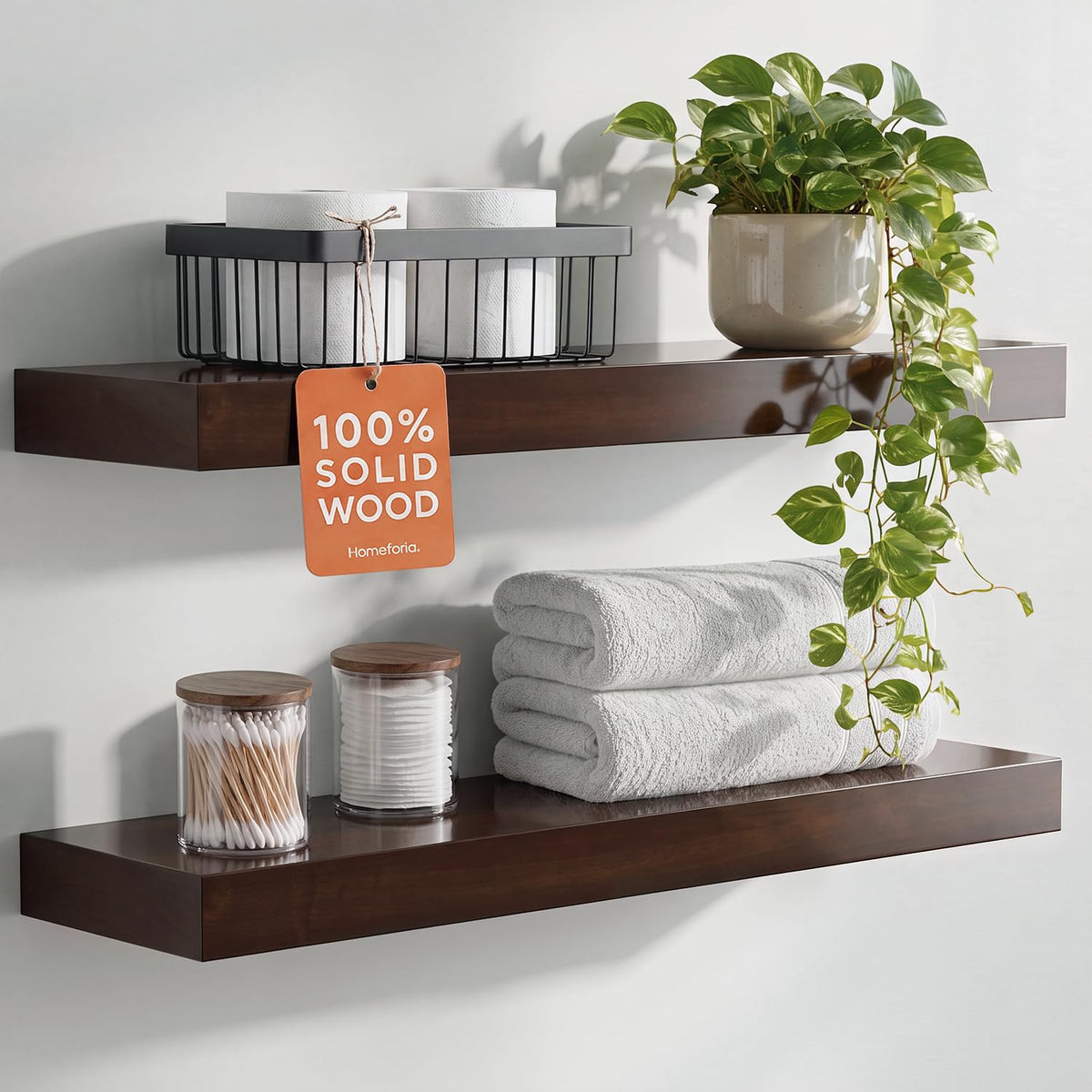 Homeforia 12 Inch Floating Shelves, High-End Solid Pine Wood, Set of 2