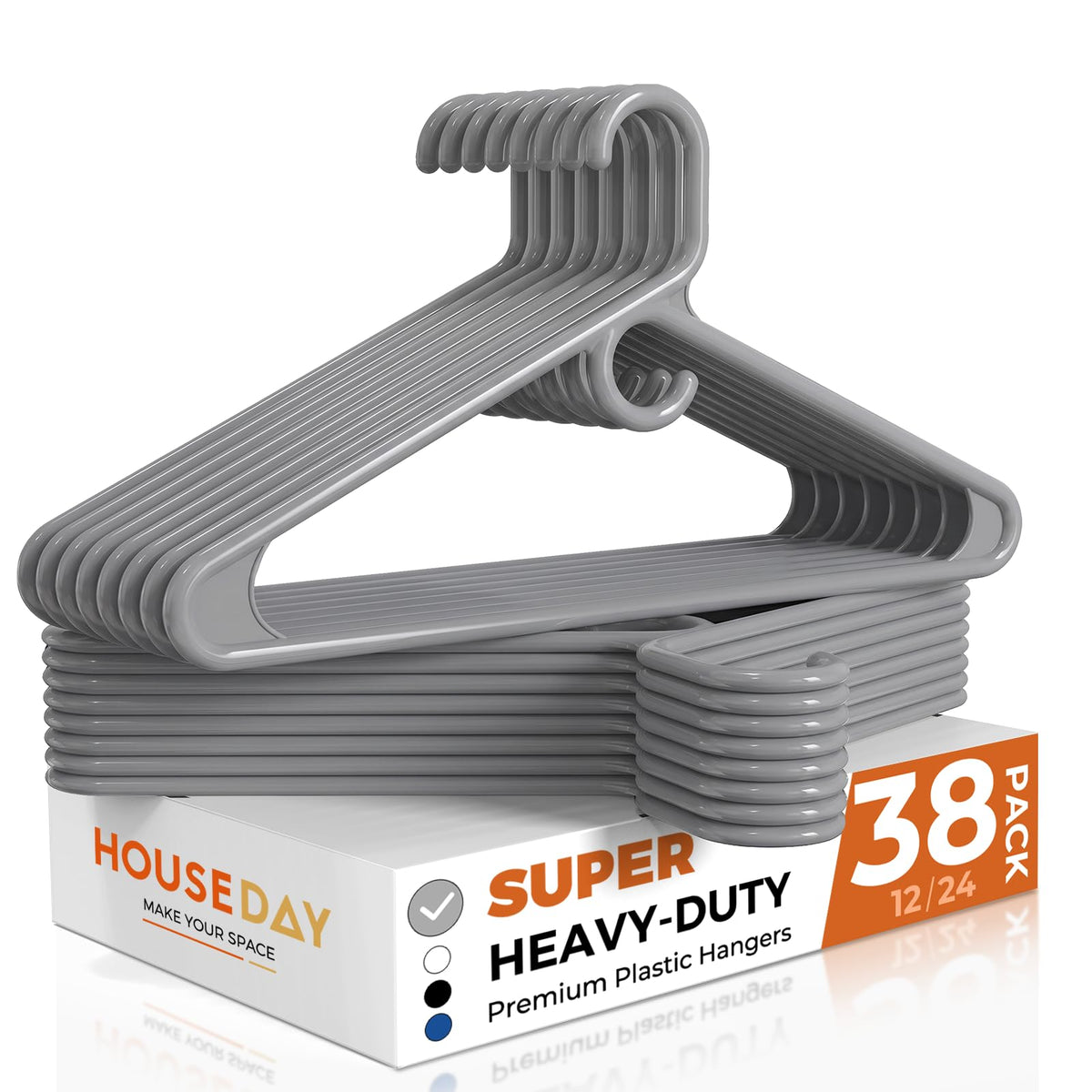 HOUSE DAY Heavy Duty Plastic Hangers 24 Pack - Thick Black Clothes Hangers
