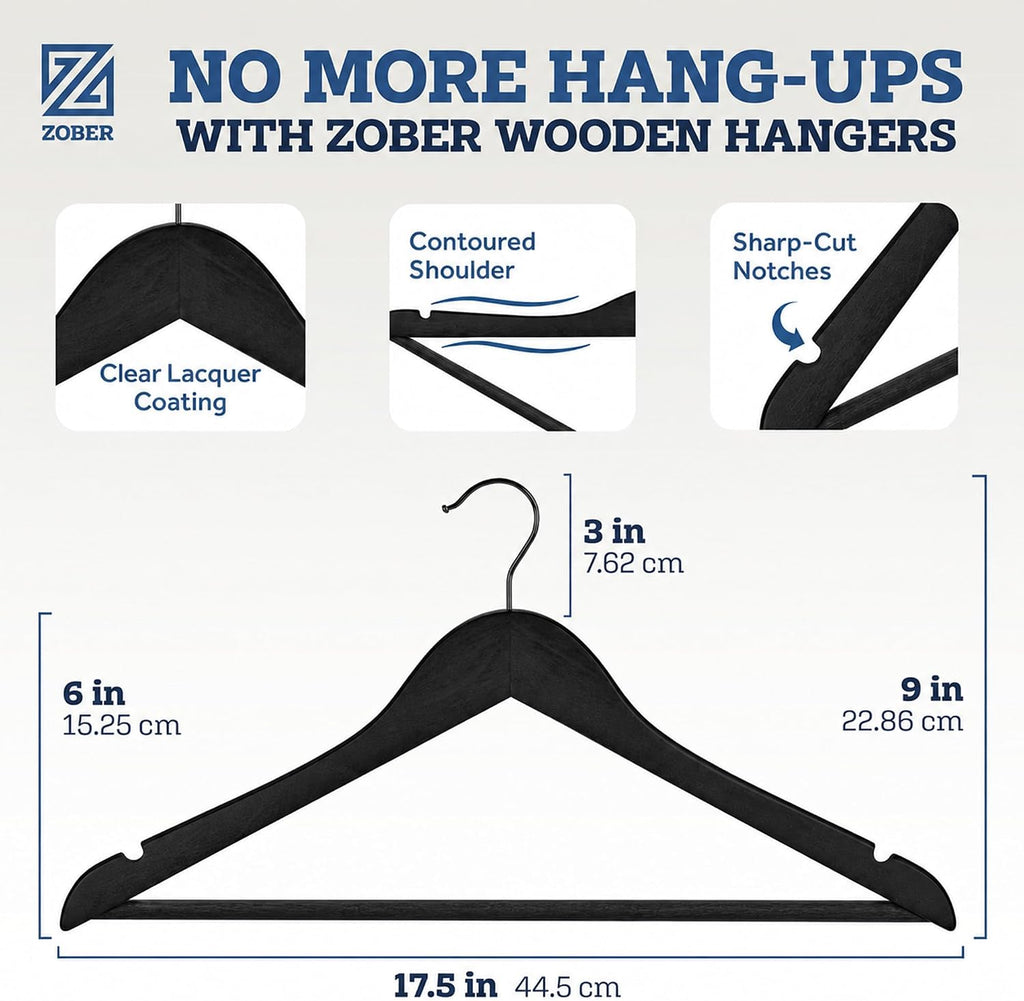 Zober Wooden Hangers 20 Pack, Heavy Duty Clothes Hangers, Non Slip, Vintage