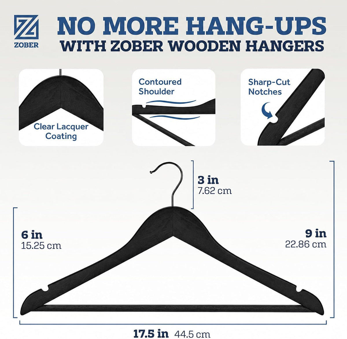 Zober Wooden Hangers 20 Pack, Heavy Duty Clothes Hangers, Non Slip, Vintage