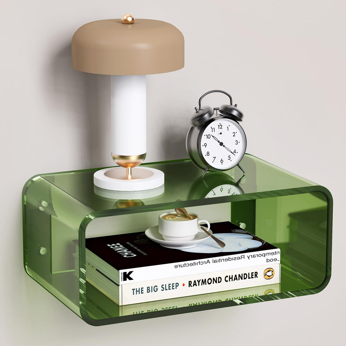 Acrylic Floating Nightstand, Bedside Table, Nightstand Shelf Wall Mounted Bedside Shelf (Dark Brown, Small)