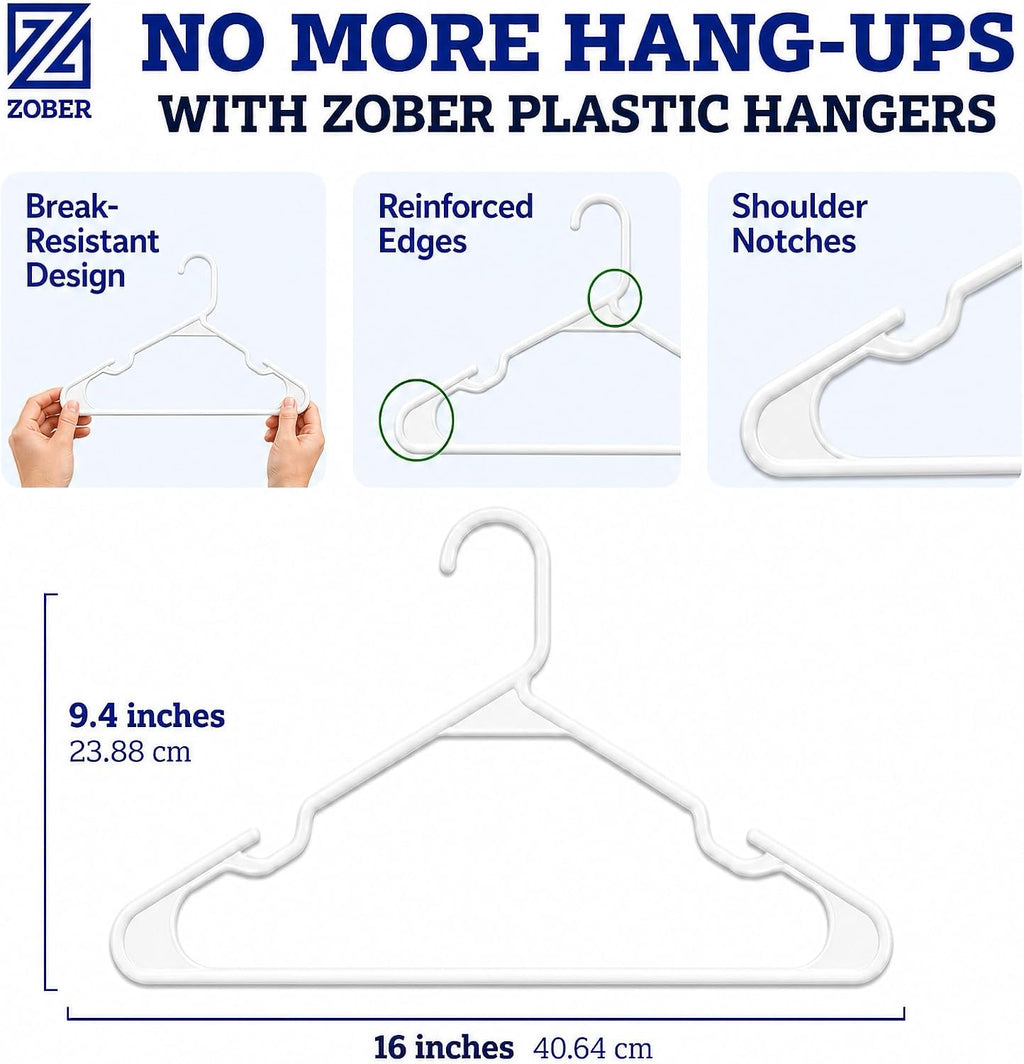 Clothes Hangers - White, Plastic Hangers 50 Pack for Shirts, Dresses, and Pants - Durable, Flexible Plastic Clothing Hangers