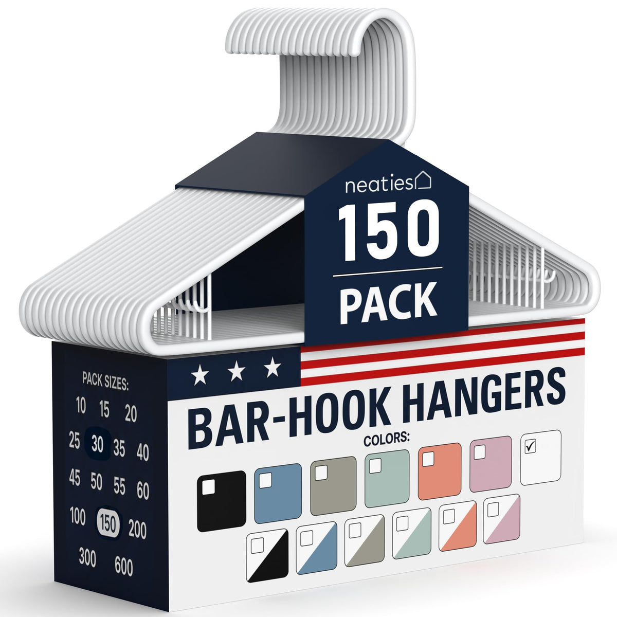 Plastic Hangers 30 Pack – Made in the USA – 6lb Capacity Standard Clothes Hangers with Strap Hooks for Dresses, Lingerie, Shirts, Pants, and Jackets – White