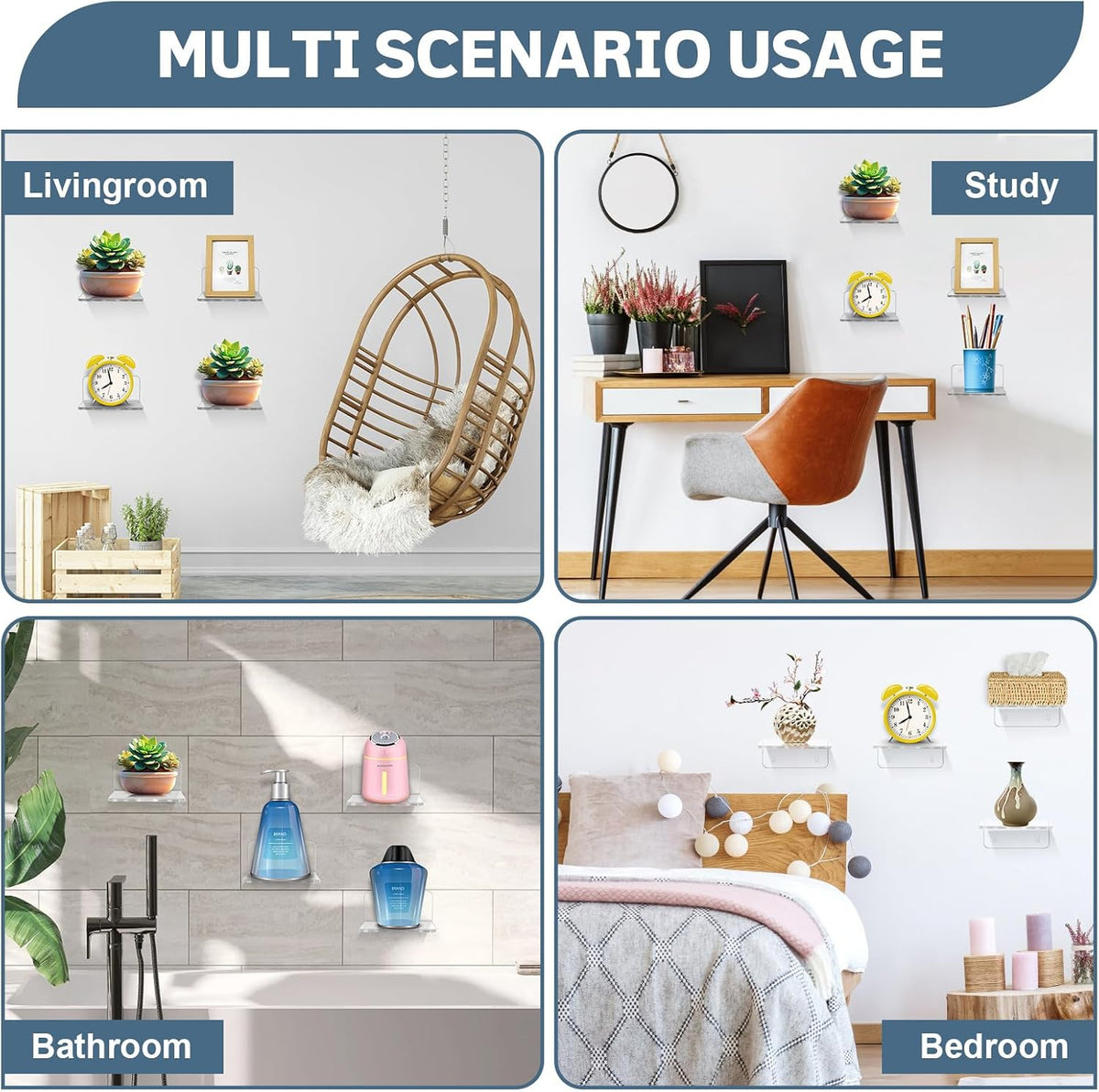 Acrylic Small Shelf,Mini Floating Wall Shelf,Wall Mounted Storage Shelf,for Pop Figures,Plant,Picture Photo Modern Wall for Office Bedroom Living Room,Clear