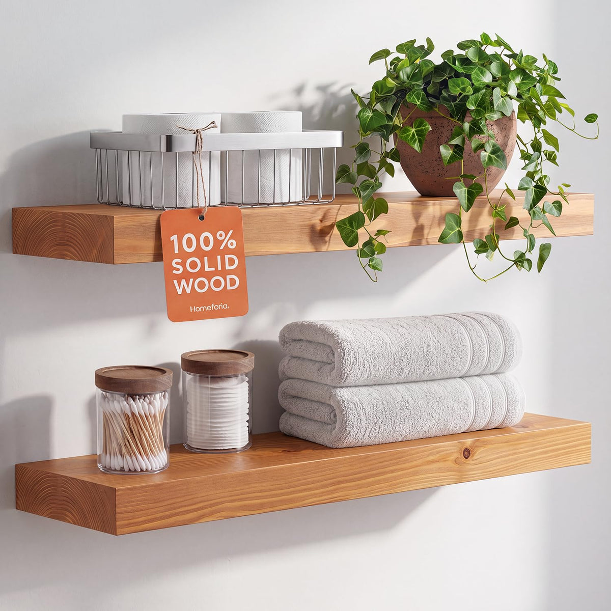 Homeforia 12 Inch Floating Shelves, High-End Solid Pine Wood, Set of 2