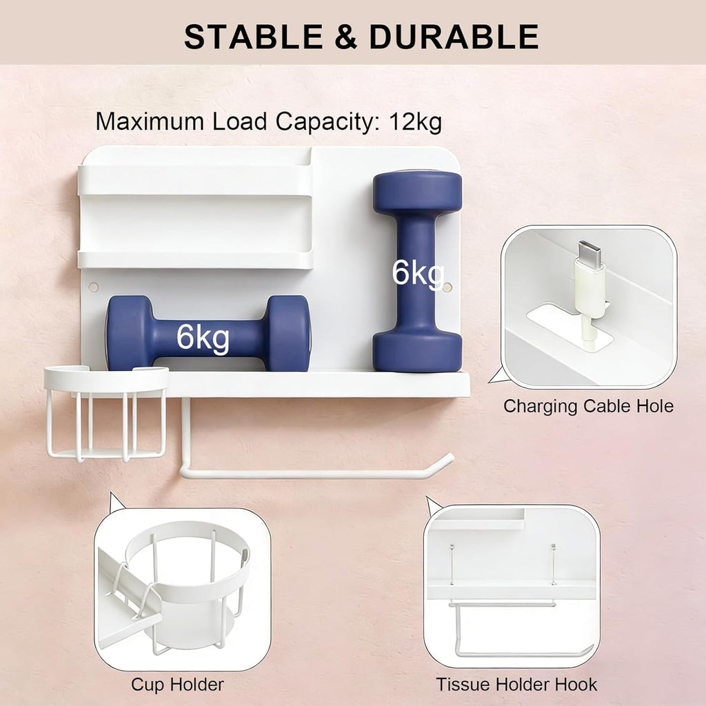 Bcareself Bedside Wall Organizer, Floating Bedside Shelf Wall Mount, Dorm Room Essentials, Remote Control Holder, Dorm Decor Organization and Storage Cool Teen Girls Trendy Stuff (White)